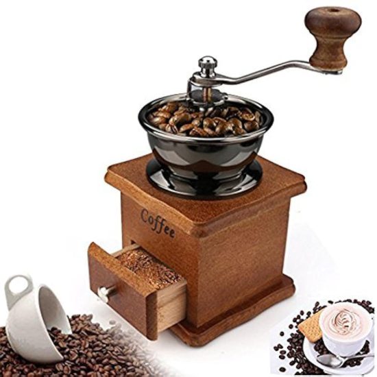 Manual Coffee Grinder with Adjustable Gear Setting and Ceramic Burr, Ideal for Home and Travel, Silver