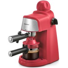 Red Ihomekee Espresso Machine with fast heating, milk frother, and steam wand for perfect home-brewed coffee