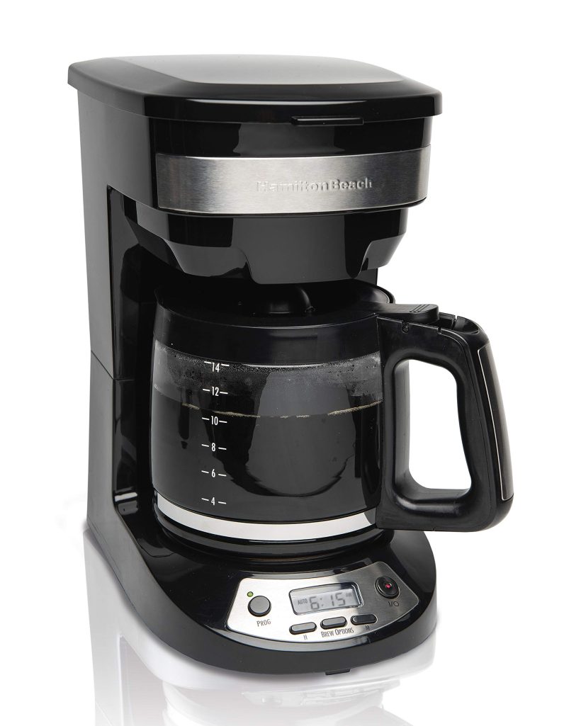 Hamilton Beach 14-Cup Programmable Coffee Maker – Features large capacity, programmable LCD clock, auto pause, and various brew options for convenience and efficiency