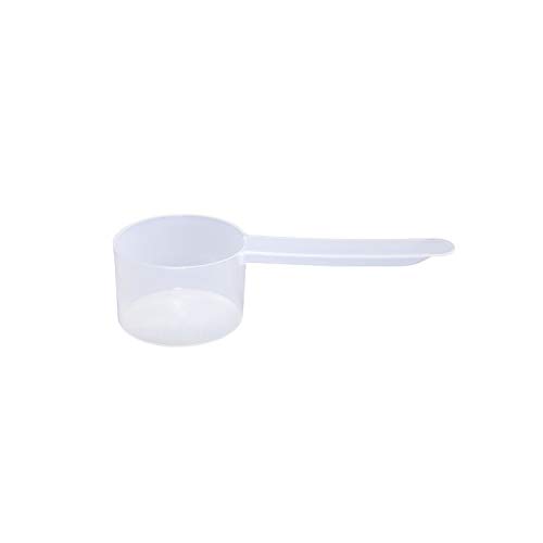 Plastic measuring scoop with a 29.6 cc capacity, featuring a long handle for easy access to deep containers