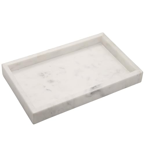 KC KULLICRAFT Natural Marble Tray – Elegant Stone Organizer for Desk, Vanity, Bathroom, and Coffee Table (10 x 6 Inches) with Unique Carrara Marble Pattern