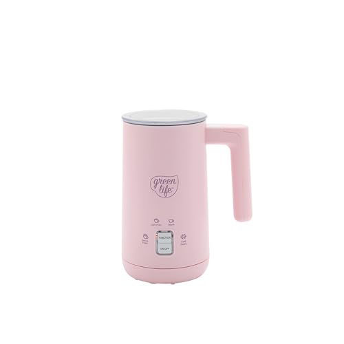 GreenLife Ceramic Electric Milk Frother - 10oz Pink Frother with Cordless Design, 4-in-1 Functionality, and Nonstick Ceramic Coating