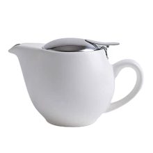 White Ceramic Teapot with Stainless Steel Infuser - Compact 350ml Capacity for Loose Leaf and Blooming Tea