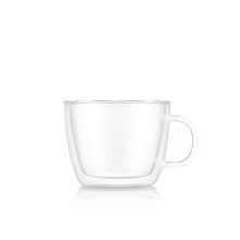 Set of two Bodum 15oz double-wall clear glass latte mugs, perfect for hot and cold beverages, with elegant and functional design.