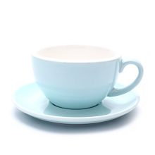 Elegant Coffeezone Cappuccino Cup and Saucer in glossy light blue bone china. Ideal for latte art, cappuccino, and americano with a professional round bottom design and thick body to keep coffee warm.