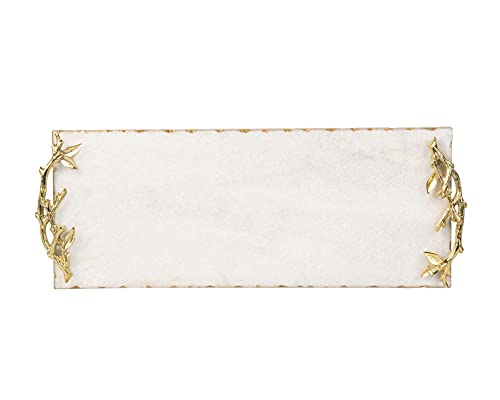 Elegant marble serving tray with golden branch accents, ideal for serving appetizers, desserts, and as a decorative piece.