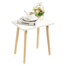 Compact and modern small side table with a sleek white top and wooden legs, perfect for small spaces and easy assembly. 