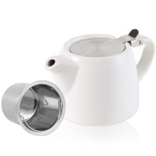 White Ceramic Teapot with Stainless Steel Infuser – 19 Oz Capacity for Loose and Blooming Tea