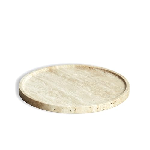 Elegant Leemxiiny Round Beige Travertine Tray with Natural Stone Finish, perfect for organizing jewelry and serving snacks