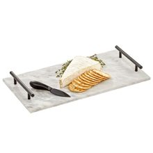 mDesign Thin Marble Pastry Board with Deco Handles – Chic Serving Tray for Appetizers, Cheese, and Desserts