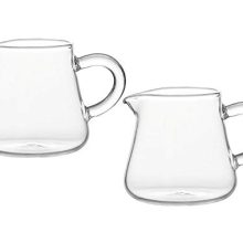 FUYU 2pcs Transparent Glass Mini Coffee Pot Set – Heat-resistant with drip-free spout, ideal for milk, cream, and sauces