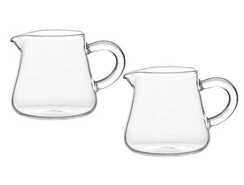 FUYU 2pcs Transparent Glass Mini Coffee Pot Set – Heat-resistant with drip-free spout, ideal for milk, cream, and sauces