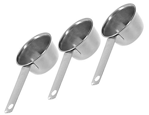 3-Piece Alazco Stainless Steel Coffee Measuring Scoop Set, each with a 1/8 cup capacity. Ideal for precise measurements of coffee, cocoa, tea, flour, and other ingredients