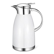 Haosens 64 Oz Thermal Coffee Carafe with elegant stainless steel finish, featuring a press-button spout and ergonomic handle for hot and cold beverages