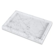 Elegant white marble vanity tray with unique edge line design and non-slip mats, perfect for holding guest towels, jewelry, or cosmetics