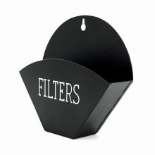 Matte black metal cone coffee filter holder, 7.7 inches in size, designed for wall-mount or countertop use, suitable for cone-shaped filters