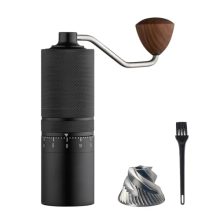 Manual Bean Grinder with stainless steel blades, perfect for home use and travel, featuring a sleek black design with a non-slip grip