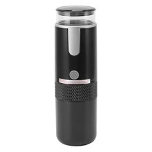 Portable handheld coffee maker compatible with K-Cup capsules and ground coffee, perfect for camping, hiking, and outdoor adventures.