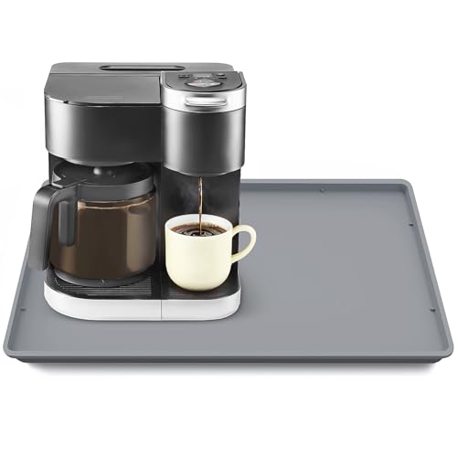 TOHONFOO 19.7" x 15" Grey Silicone Coffee Maker Mat with Raised Lip – Heavy Duty Countertop Protector for Espresso Machines and Appliances