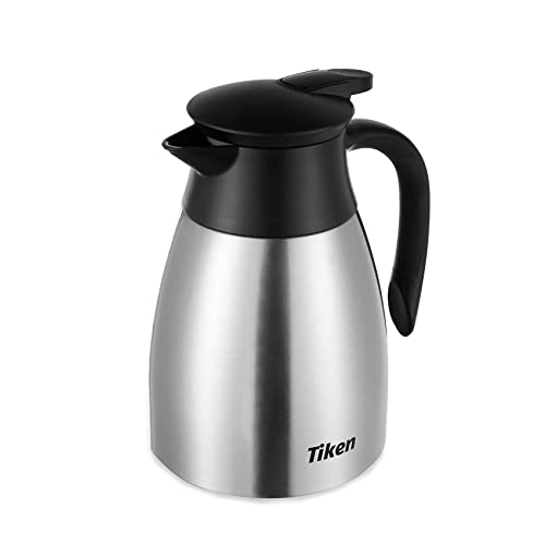 1L Silver Stainless Steel Thermal Coffee Carafe with Push Button for Easy Pouring - Keeps Drinks Hot for 12 Hours