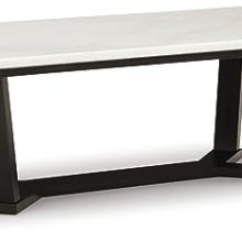 Modern rectangular coffee table with a white marble top and dark espresso base, showcasing sleek lines and elegant design, perfect for living rooms