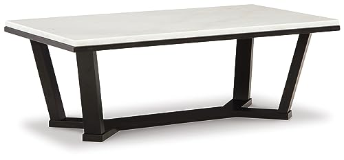 Modern rectangular coffee table with a white marble top and dark espresso base, showcasing sleek lines and elegant design, perfect for living rooms