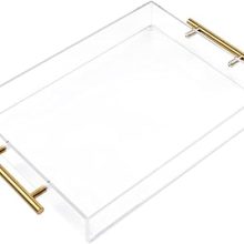 12"x12" Clear Acrylic Serving Tray with Elegant Gold Handles – Sturdy and Leak-Proof for Coffee, Juice, and Home Organization