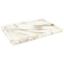 100% Natural Calaccata Viola Marble Serving Tray, 12x7 inches, ideal for kitchen, bathroom, and vanity use. Features elegant marble pattern and non-slip pad for secure placement