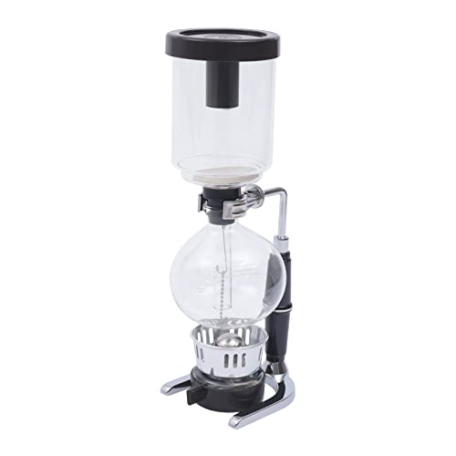 Syphon Coffee Maker with Glass Vacuum Pot and Stainless Steel Stand, brewing rich and aromatic coffee, perfect for home or cafe use.