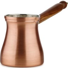 DEMMEX 34oz Handcrafted Turkish Coffee Pot in Brushed Copper with Wooden Handle – Traditional Greek & Arabic Coffee Maker