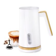 Huogary 4-in-1 Electric Milk Frother and Steamer with Wood Grain Handle - White, for Lattes and Cappuccinos