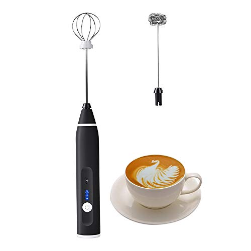 Fmelut 2-in-1 USB Rechargeable Electric Milk Frother with Double Whisks – Handheld Foam Maker for Coffee, Latte, Cappuccino, and More