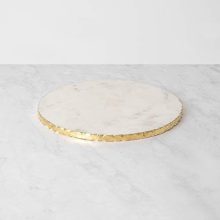 11-Inch Natural Marble Serving Board with Golden Foil Accents, Perfect for Cheese, Desserts, and Decorative Uses.