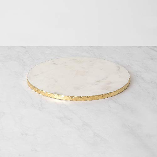 11-Inch Natural Marble Serving Board with Golden Foil Accents, Perfect for Cheese, Desserts, and Decorative Uses.