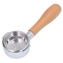 Professional bottomless portafilter with ultra-fine filtration and ergonomic beech wood handle for 58mm espresso machines