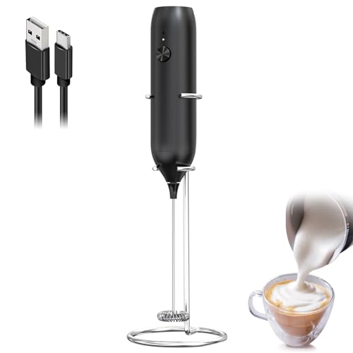 COKUNST Rechargeable Electric Milk Frother – Handheld USB C Mixer for Cappuccino, Latte, and Hot Chocolate with Stylish Stand