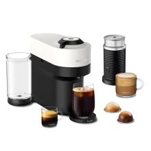 Nespresso Vertuo POP+ by Breville with milk frother, compact design, and versatile brewing options for a rich coffee experience.