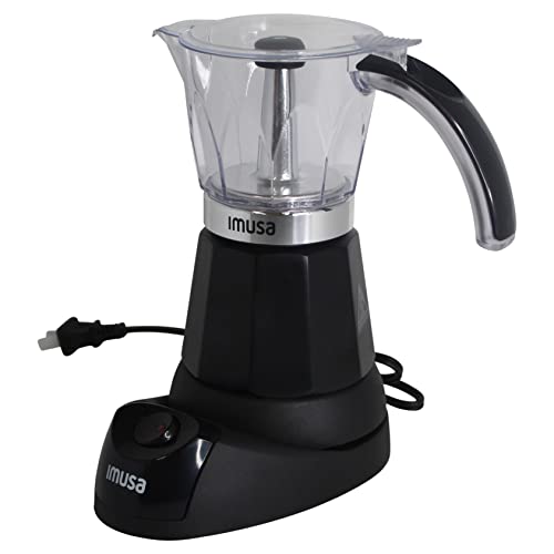 Sleek Imusa 3-6 Cup Electric Espresso Maker in Black with Detachable Base and Transparent Carafe – Perfect for Espresso, Cuban Coffee, and More