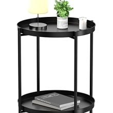 2-Tier Black Metal End Table with Removable Trays - Ideal for Indoor and Outdoor Use in Living Rooms, Bedrooms, and Patios