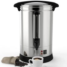 100 Cup Stainless Steel Commercial Coffee Urn with fast brewing time and durable design, perfect for large gatherings and events.