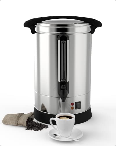 100 Cup Stainless Steel Commercial Coffee Urn with fast brewing time and durable design, perfect for large gatherings and events.