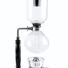 Retro-style siphon coffee maker with heat-resistant borosilicate glass pot and stainless steel base, capable of brewing up to 5 cups of rich, flavorful coffee