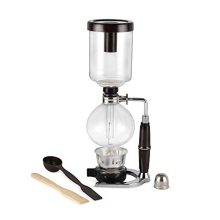 Elegant Kendal Glass Tabletop Siphon Coffee Maker with stainless steel stand, showcasing a premium borosilicate glass design for brewing 5 cups of coffee.