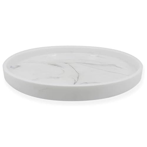 11.8-Inch Epoxy Resin Tray with Marble Design – Decorative Round Serving Tray for Home, Office, and Bathroom Storage