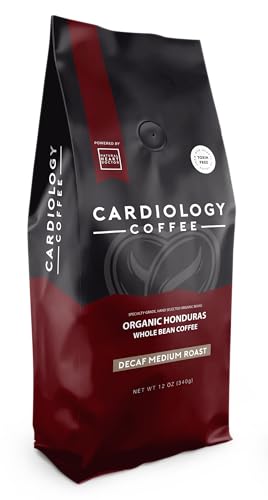 Cardiology Coffee Heart Healthy Decaf Medium Roast Whole Bean Coffee – USDA Organic, Non-GMO, Swiss Water Processed, 12 Ounce