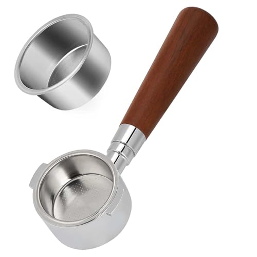 51mm stainless steel bottomless portafilter with elegant walnut handle, designed for precise espresso extraction