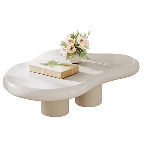 White cloud-shaped coffee table with rounded edges, perfect for modern living rooms. Features a smooth surface, space-saving design, and easy assembly, adding a whimsical touch to your home decor