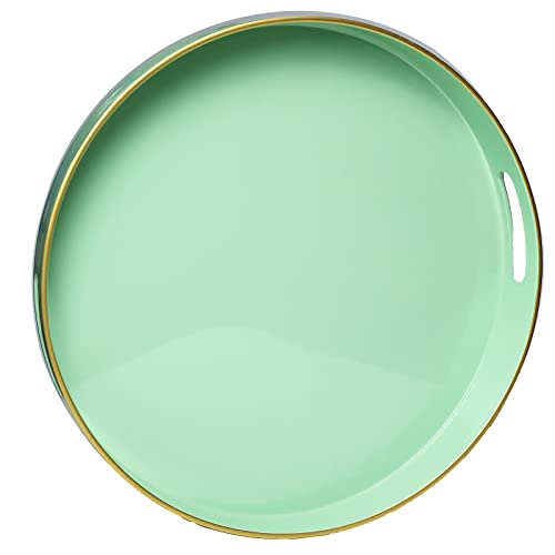 Stylish Spsyrine Round Green Plastic Decorative Tray with Marble Pattern – Ideal for Breakfast, Coffee Table, Kitchen, and Bathroom Organization