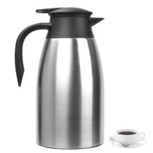 Stylish 68oz stainless steel thermal coffee carafe with double-walled insulation, leak-proof design, and press-button pour spout, ideal for keeping beverages hot or cold.