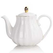 Elegant Royal Ceramic Teapot with Stainless Steel Infuser, 28oz British Style – Perfect for Blooming & Loose Leaf Tea 